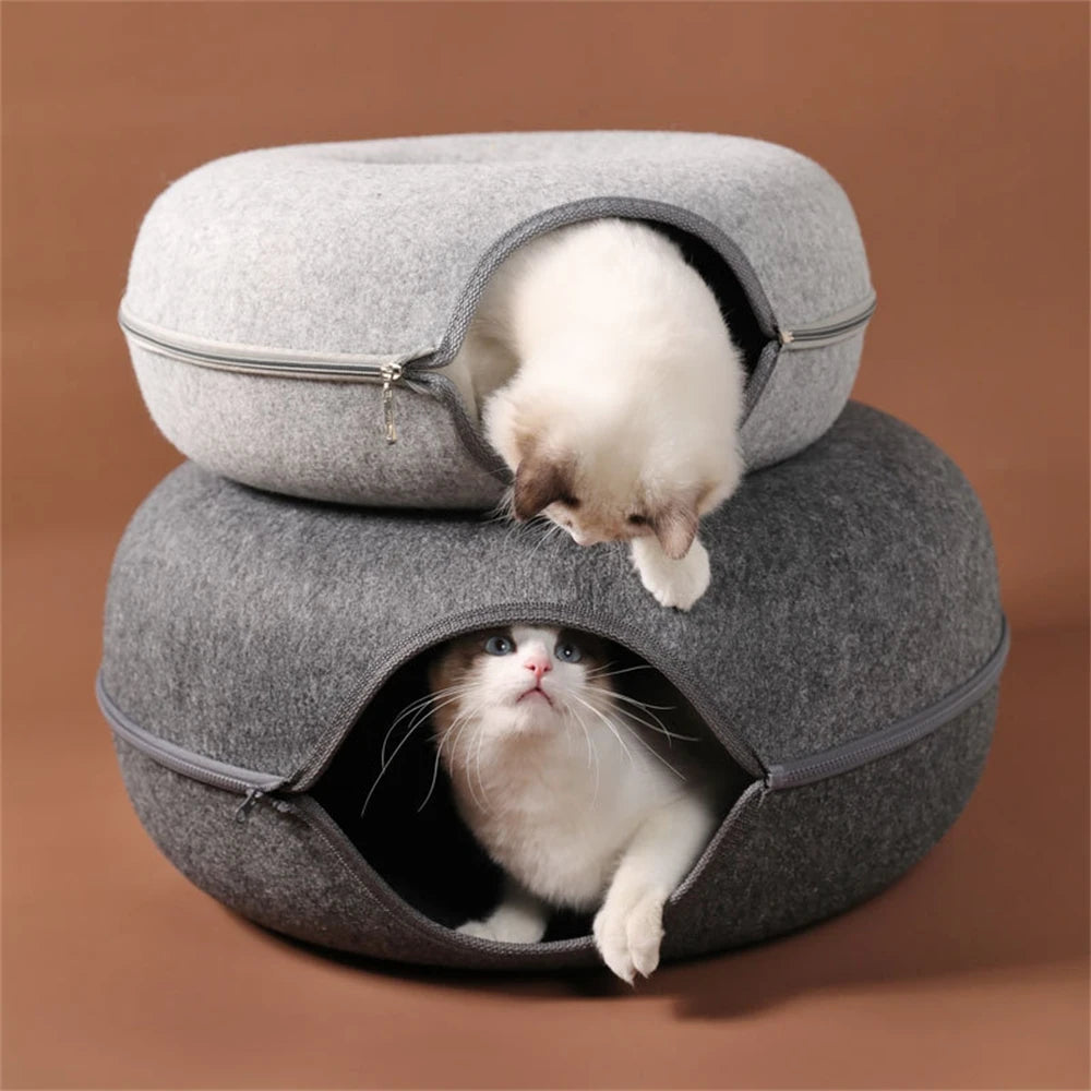 2023 Cats House Basket Donut Pet Cat Tunnel Interactive Play Toy Cat Bed Round Indoor Cat House Kitten Training Toy Pet Supplies