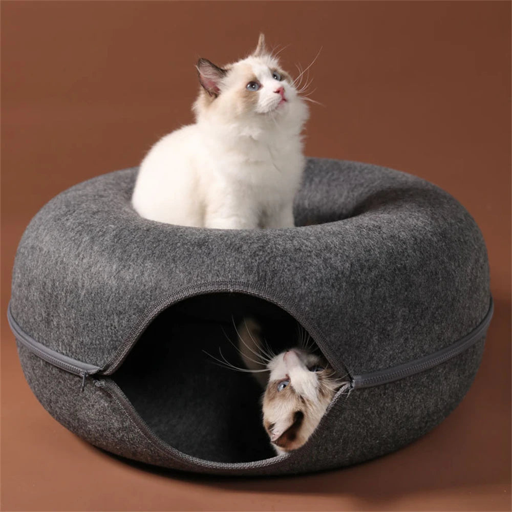 2023 Cats House Basket Donut Pet Cat Tunnel Interactive Play Toy Cat Bed Round Indoor Cat House Kitten Training Toy Pet Supplies